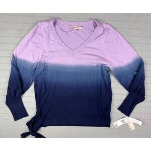 Willow Drive Size M Womens Sweater Side Tie V Neck Lavender Navy Long Sleeve